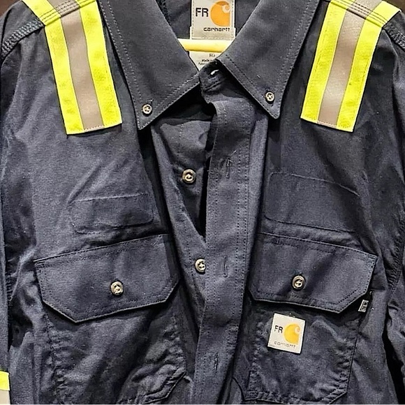 NEW FR Reflective Carhartt navy blue long sleeve button down 3XL - Picture 4 of 5